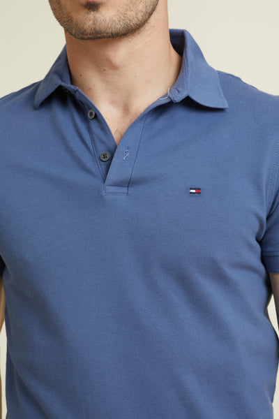 חולצת פולו שרוול קצר בצבע  אינדיגו SLIM