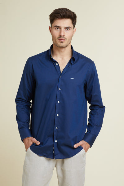 חולצה מכופתרת שרוול ארוך בצבע כחול כהה REGULAR