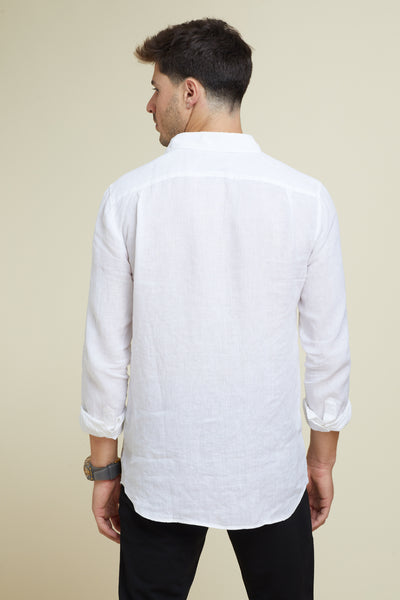 חולצה מכופתרת פשתן  REGULAR FIT שרוול ארוך בצבע לבן