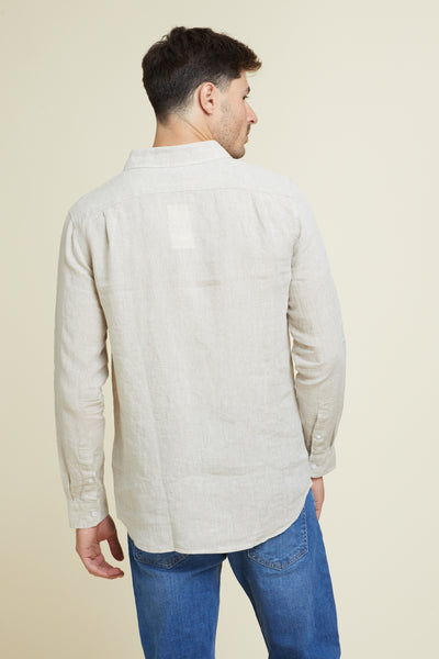 חולצה מכופתרת פשתן שרוול ארוך בצבע מוקה