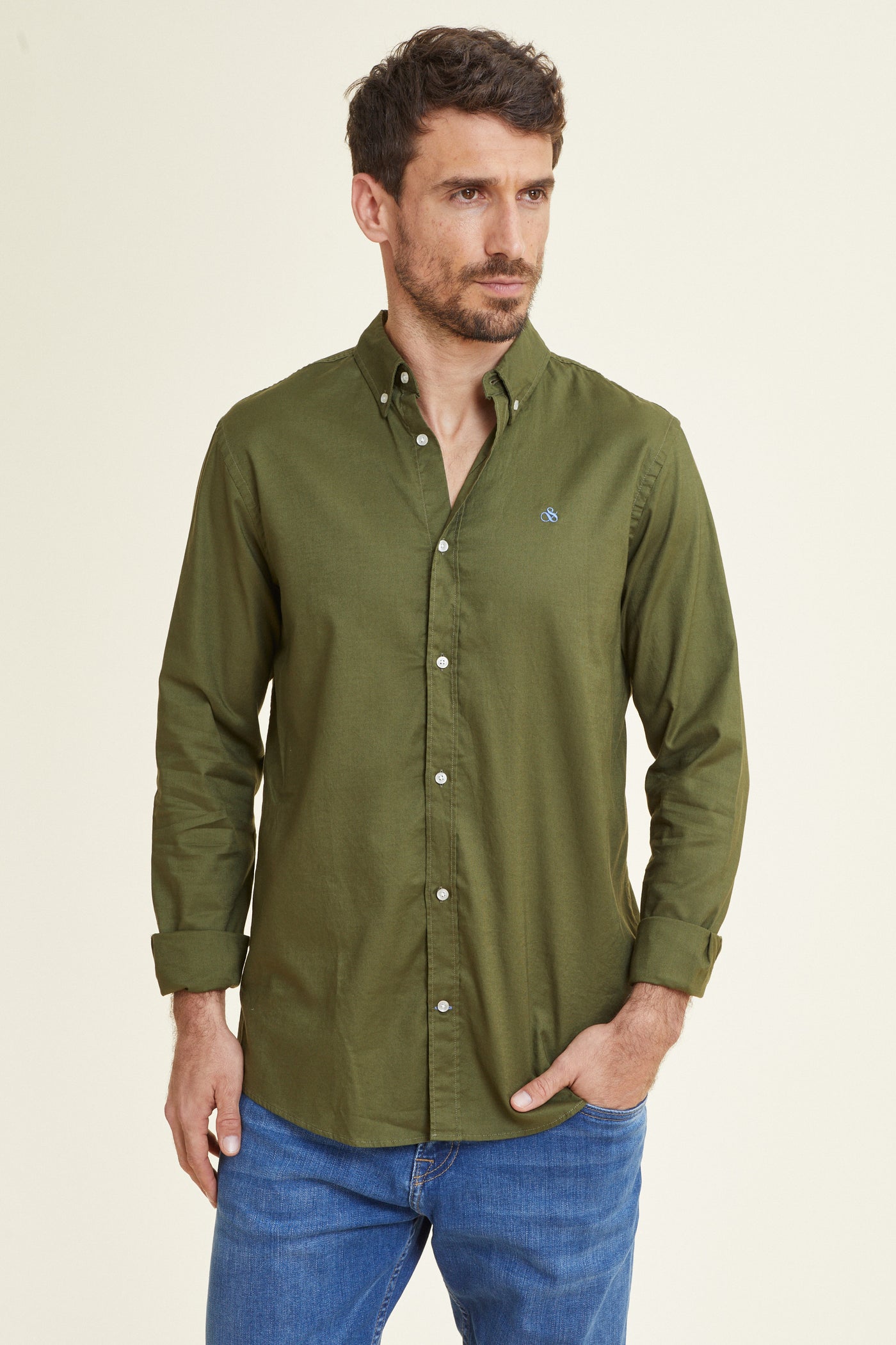חולצה מכופתרת REGULAR FIT שרוול ארוך בצבע ירוק