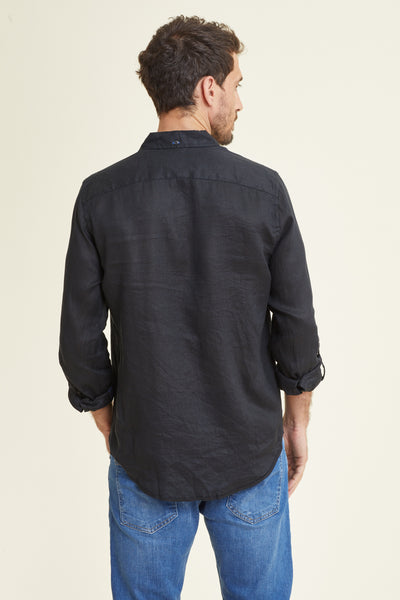 חולצה מכופתרת REGULAR FIT פשתן שרוול ארוך בצבע שחור