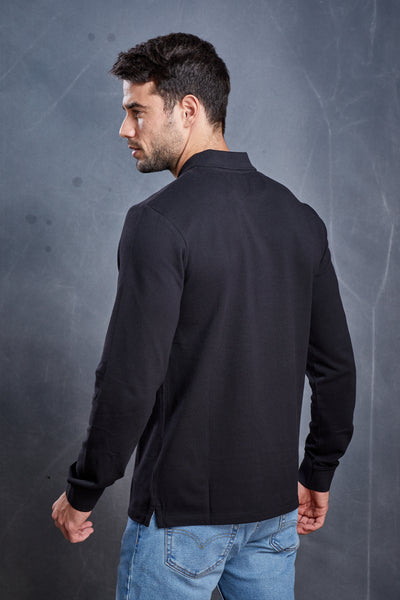 חולצת פולו שרוול ארוך בצבע שחור