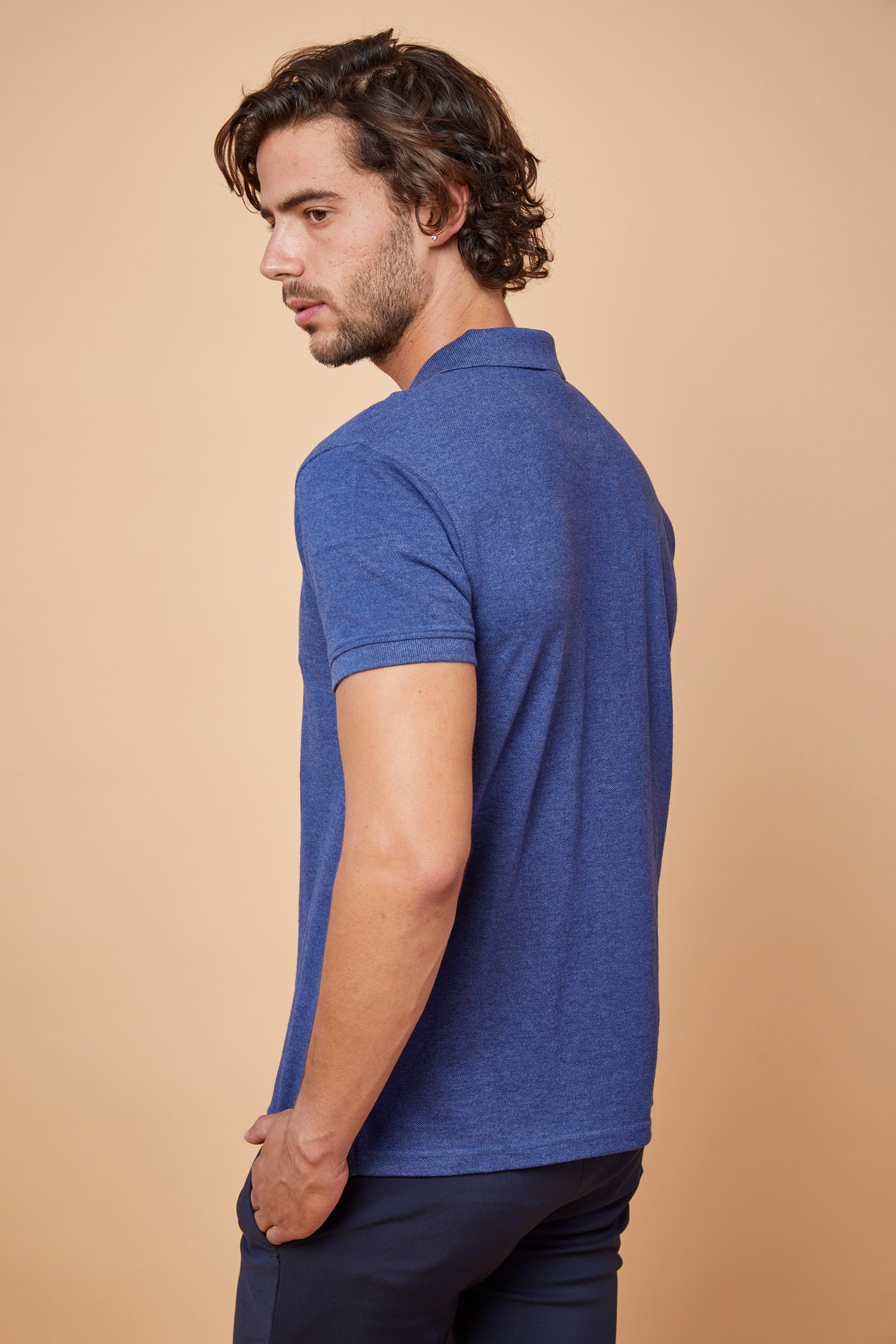 regular fit חולצת פולו שרוול קצר כחול