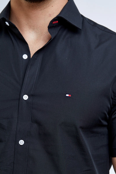 חולצה מכופתרת שרוול קצר  NON IRON SLIM FIT בצבע שחור