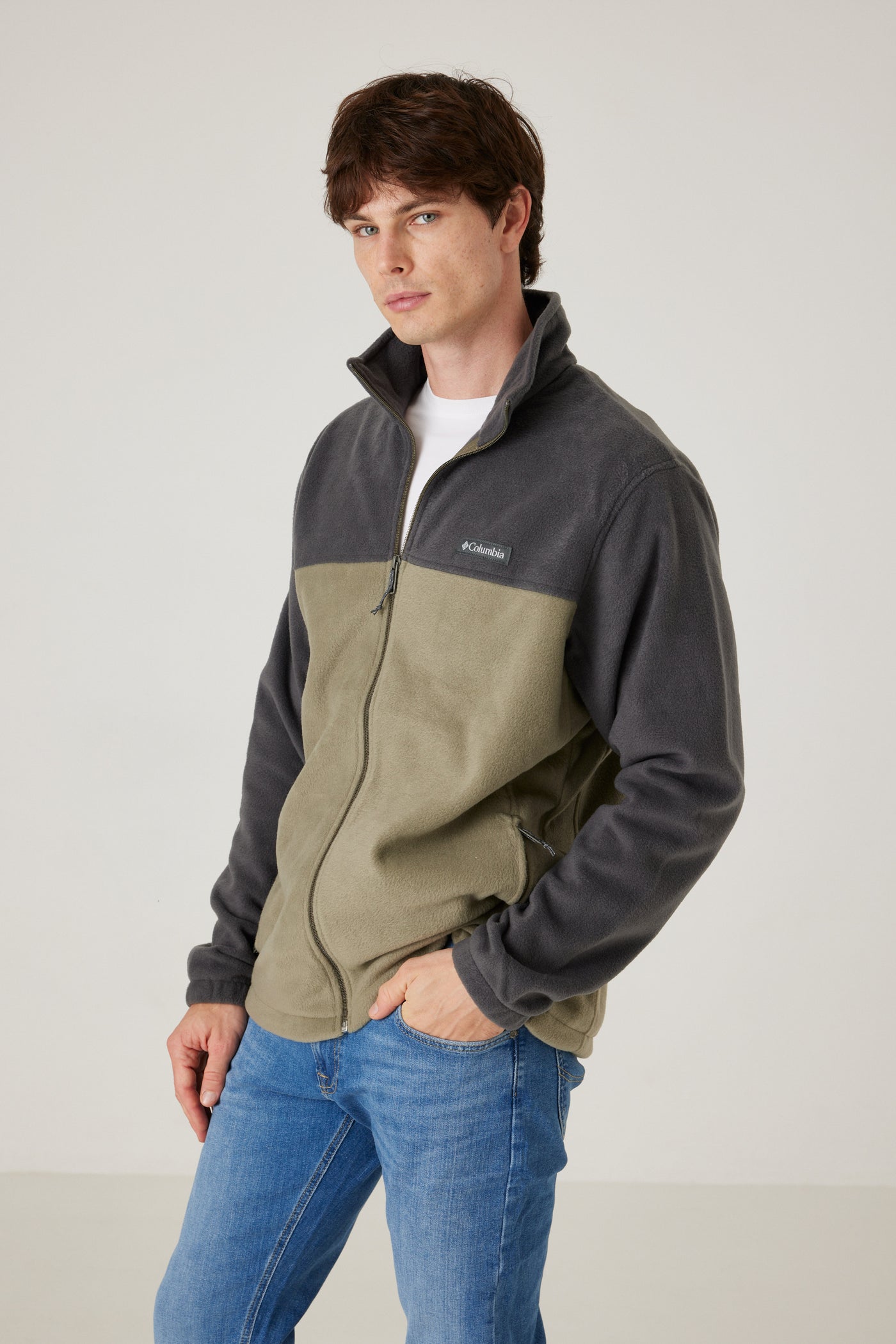 פליז בגזרת Regular עם רוכסן מלא - ירוק