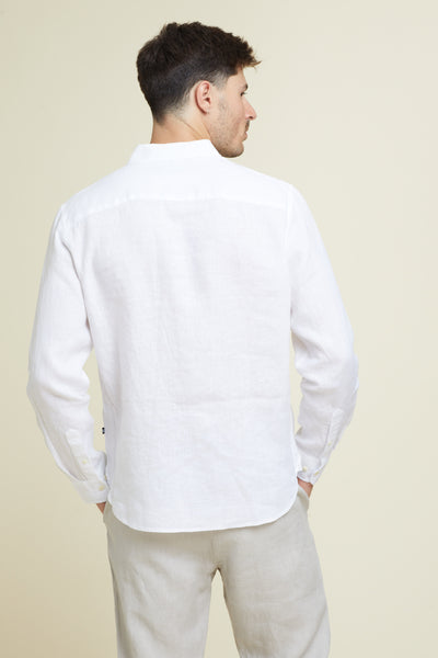 חולצה מכופתרת פשתן שרוול ארוך בצבע לבן