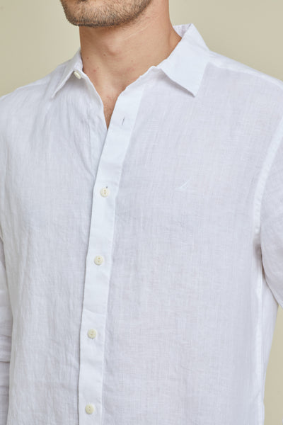 חולצה מכופתרת פשתן שרוול ארוך בצבע לבן