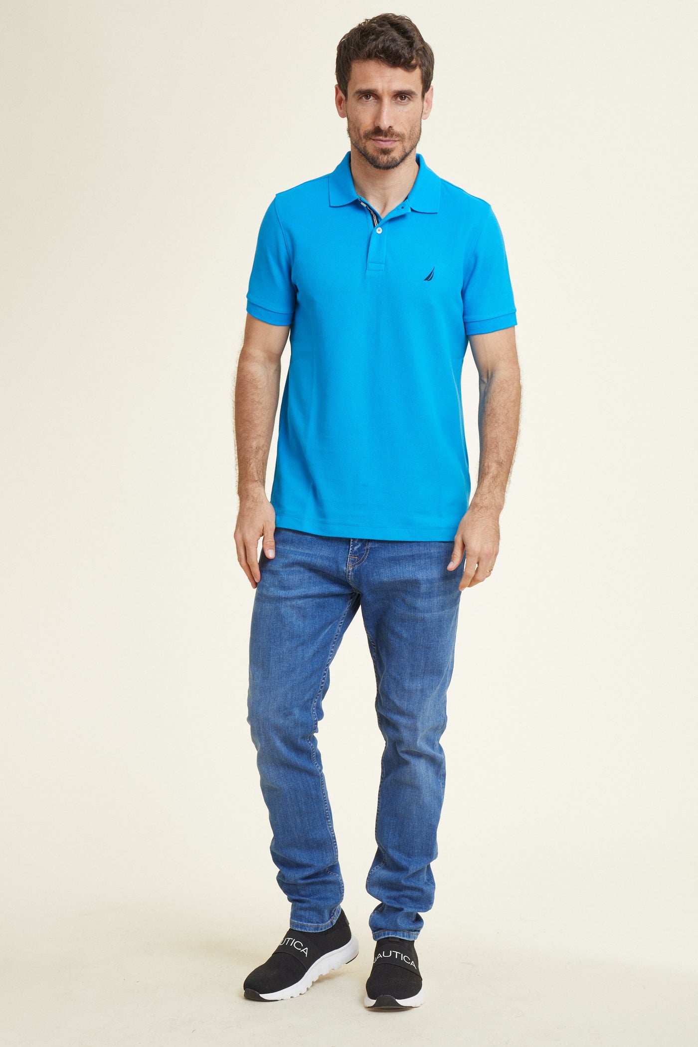 חולצת פולו SLIM FIT שרוול קצר בצבע טורקיז