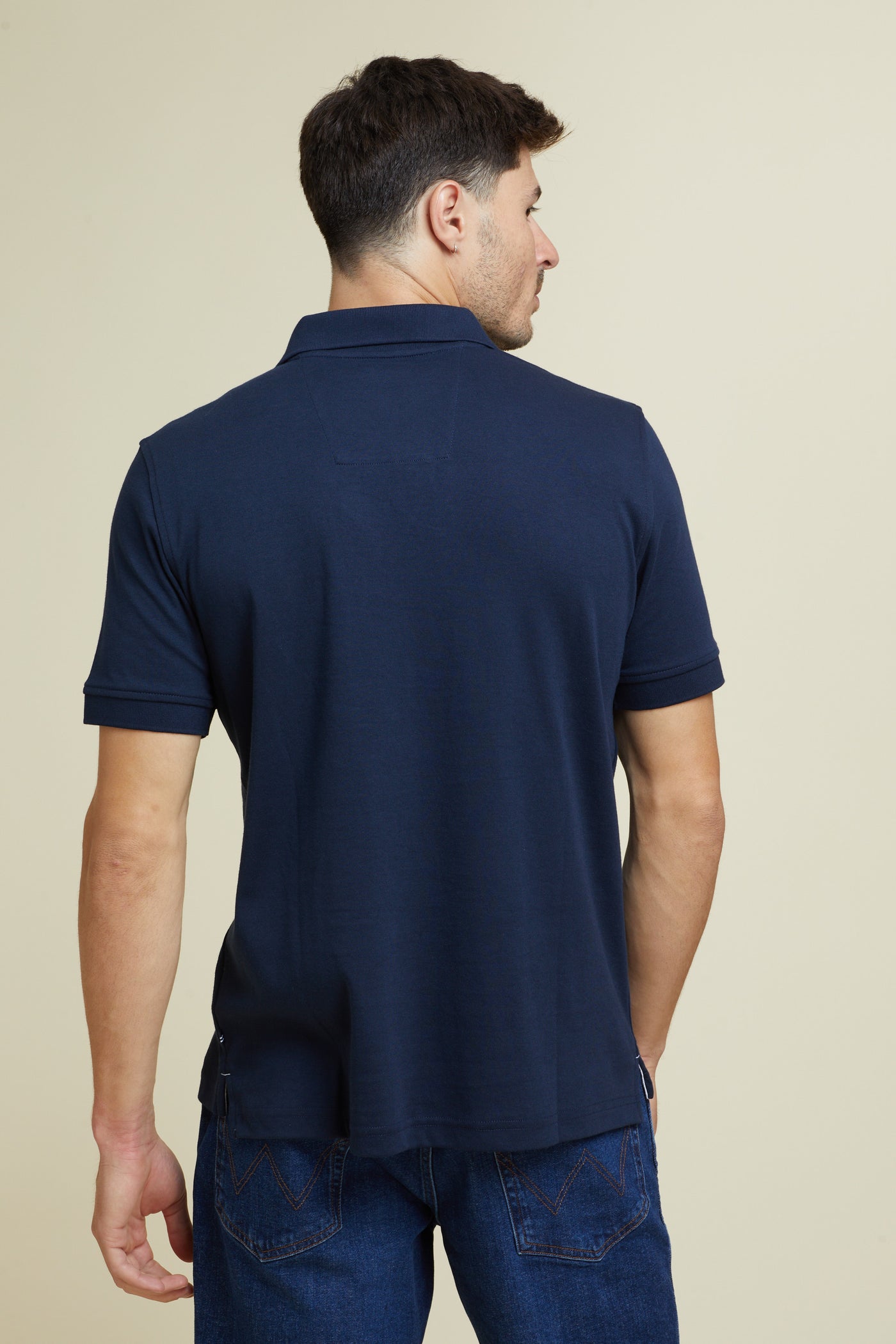 חולצת פולו שרוול קצר אינטרלוק בצבע נייבי REGULAR