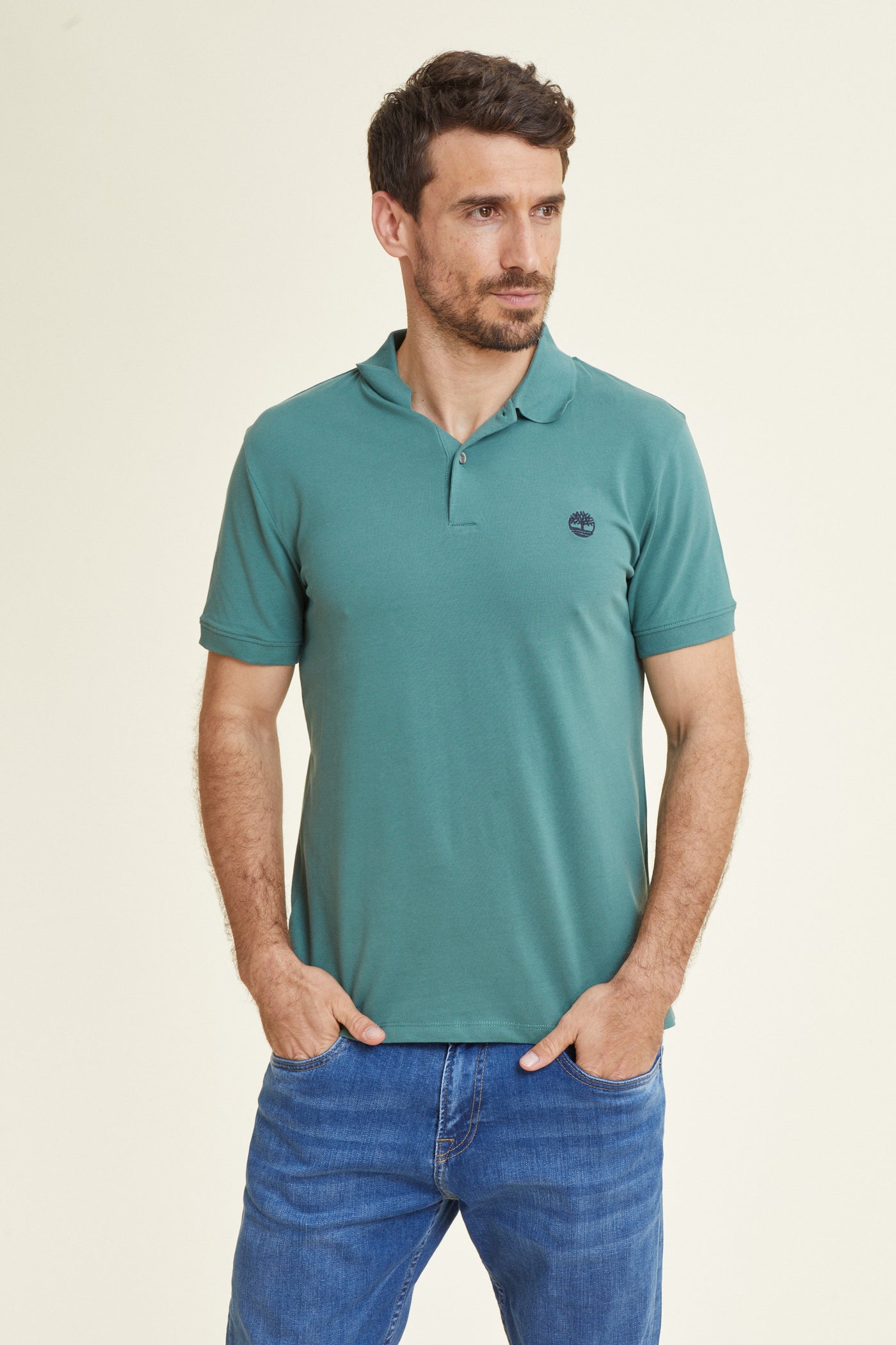 חולצת פולו SLIM FIT שרוול קצר בצבע טורקיז