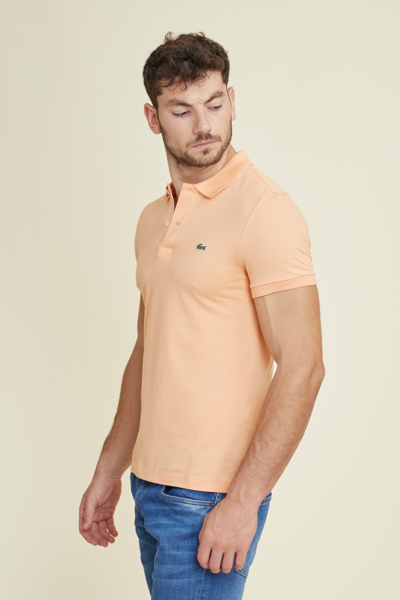 חולצת פולו שרוול קצר SLIM בצבע אפרסק