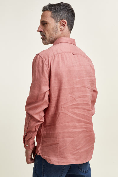 חולצה מכופתרת פשתן שרוול ארוך בצבע סלמון
