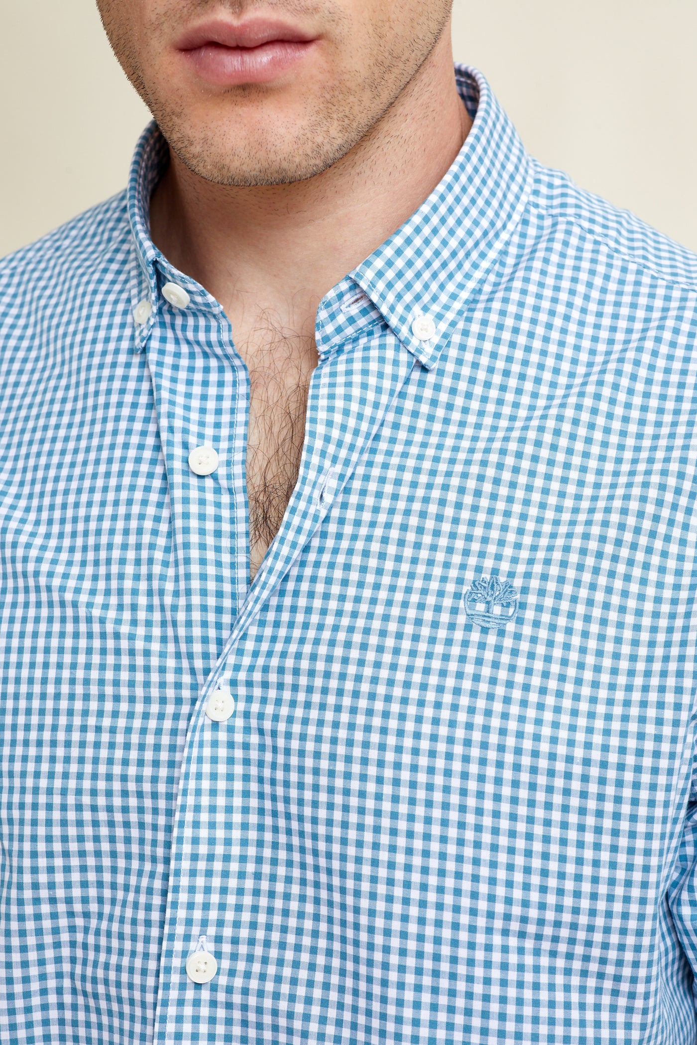 חולצה מכופתרת REGULAR FIT שרוול ארוך בצבע משבצות תכלת לבן