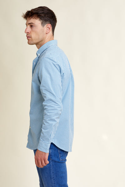 חולצה מכופתרת REGULAR FIT שרוול ארוך בצבע משבצות תכלת לבן