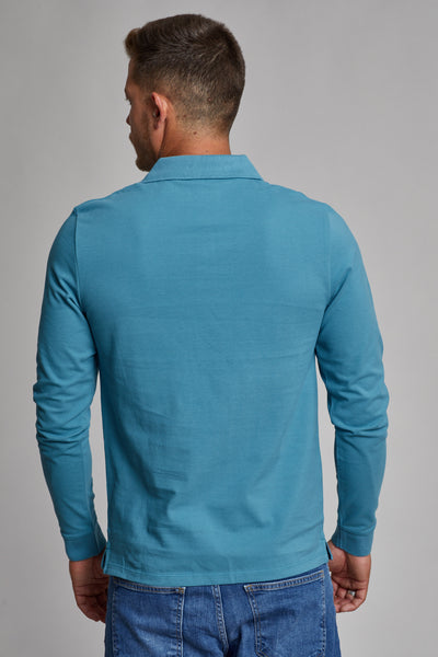 חולצת פולו שרוול ארוך בצבע טורקיז