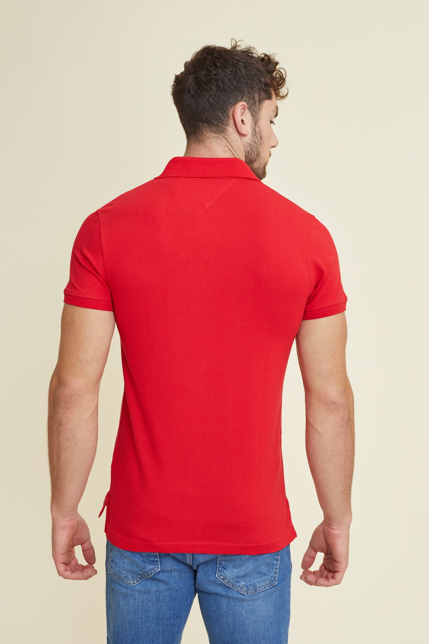 חולצת פולו שרוול קצר SLIM בצבע אדום