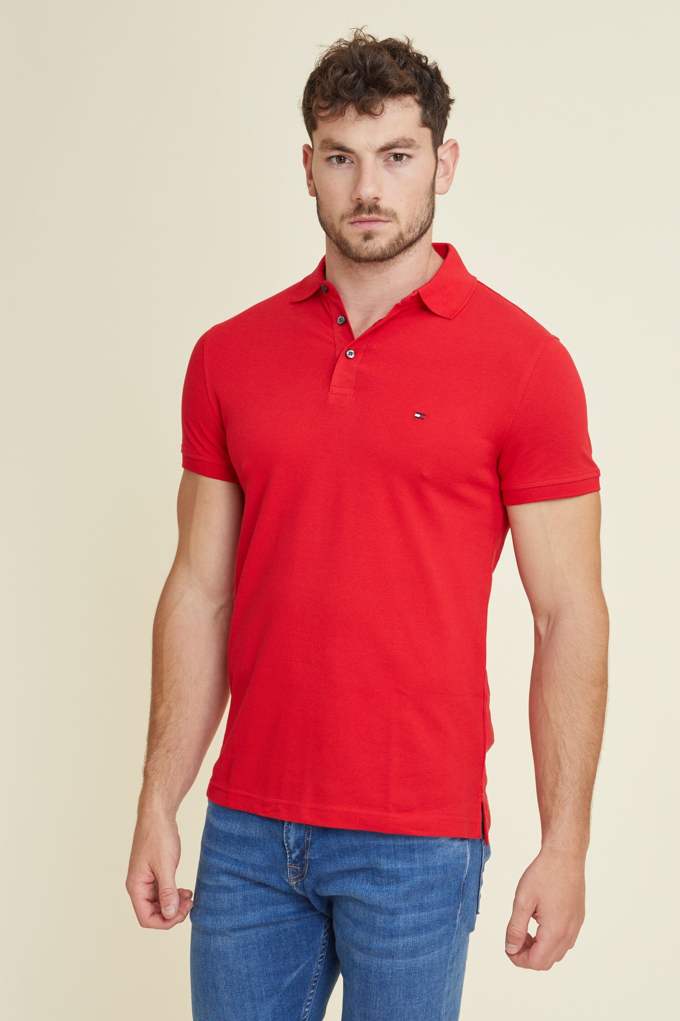 חולצת פולו שרוול קצר SLIM בצבע אדום