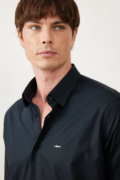 חולצה מכופתרת גזרת SLIM שרוול ארוך - שחור