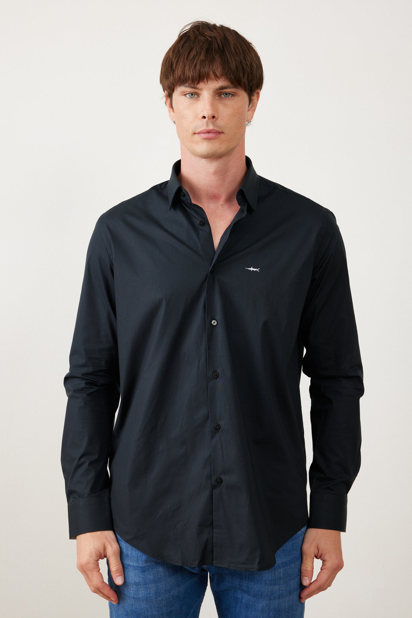 חולצה מכופתרת שרוול ארוך - שחור