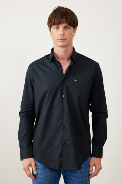 חולצה מכופתרת שרוול ארוך - שחור