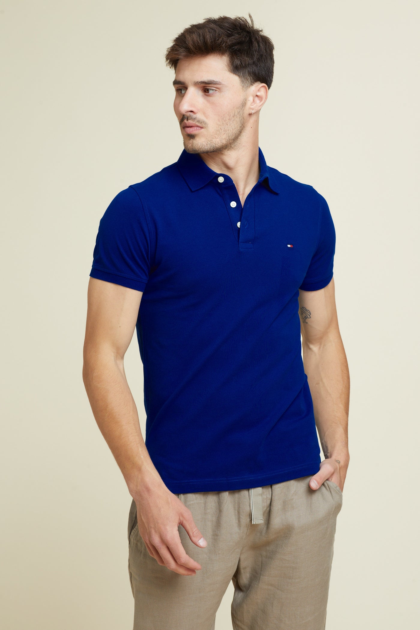 חולצת פולו שרוול קצר בצבע  כחול SLIM