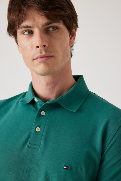 חולצת פולו שרוול קצר בגזרת SLIM-ירוק