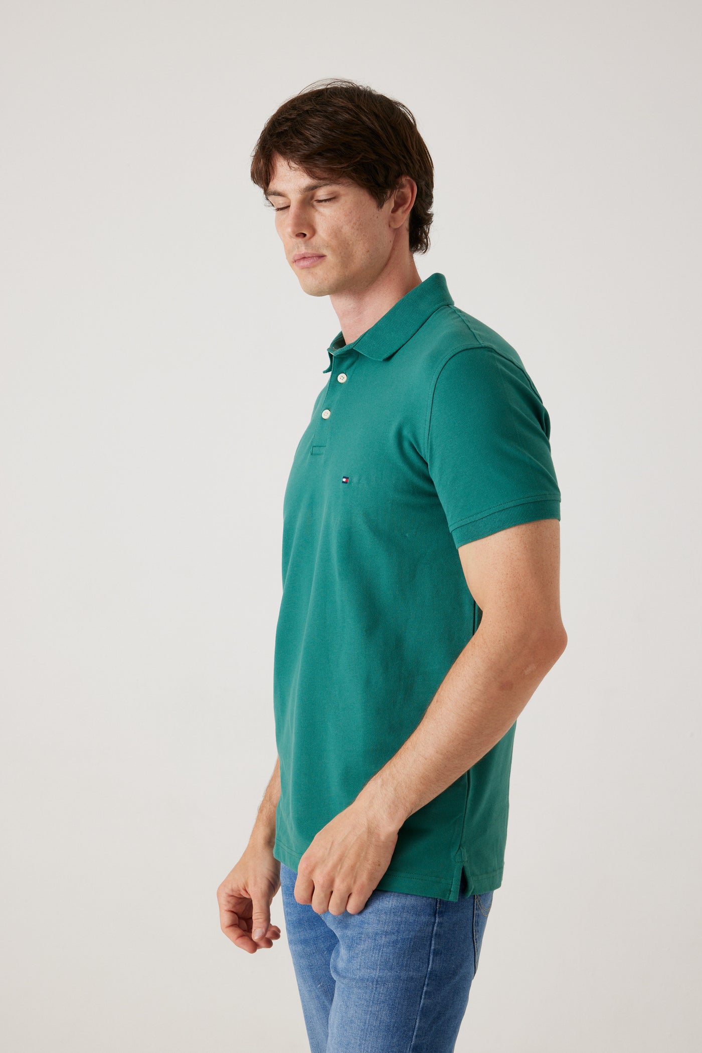 חולצת פולו שרוול קצר בגזרת SLIM-ירוק