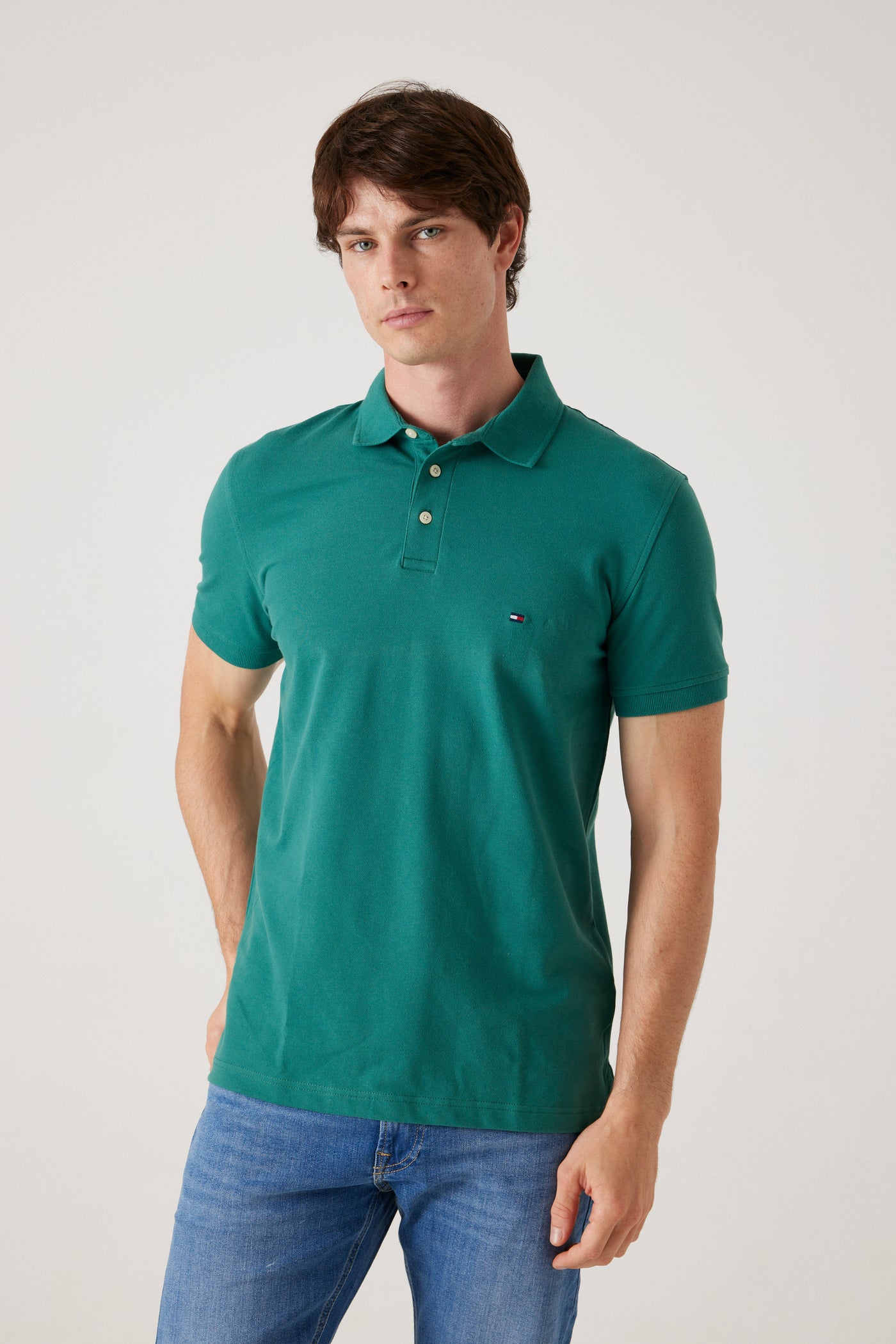 חולצת פולו שרוול קצר בגזרת SLIM-ירוק