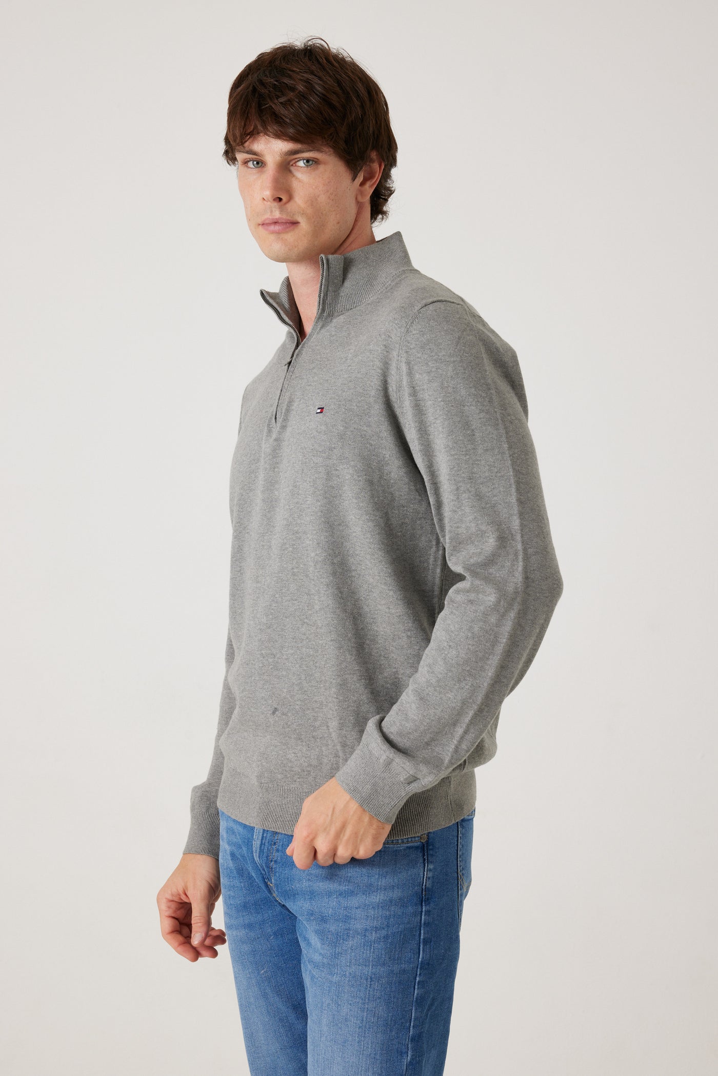 סריג חצי זיפ - אפור