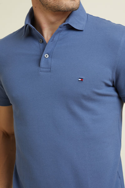 חולצת פולו שרוול קצר בצבע אינדיגו SLIM