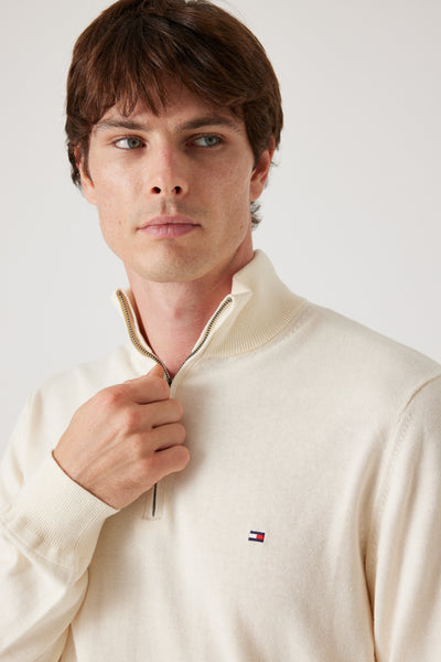 סריג חצי זיפ - לבן