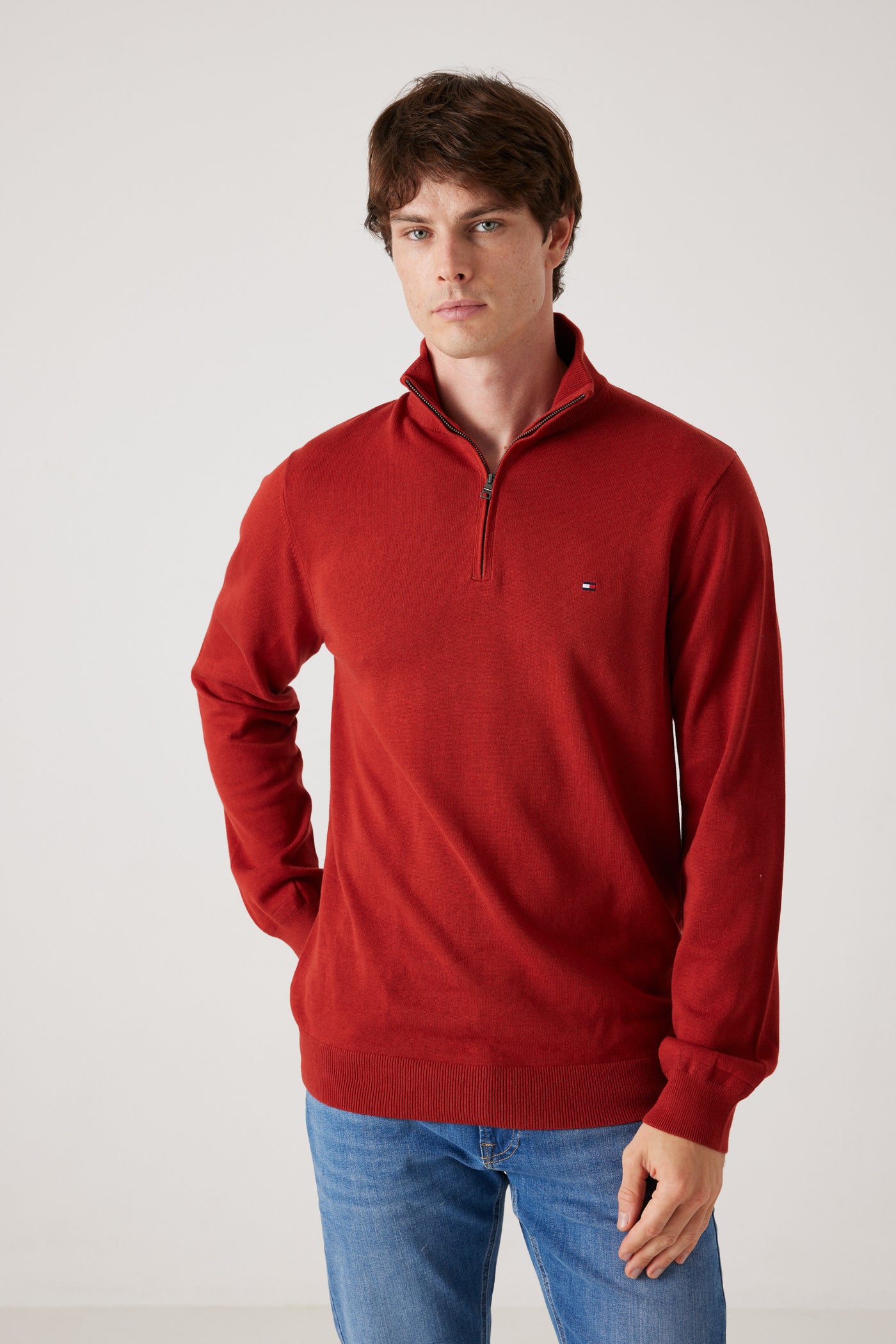 סריג חצי זיפ - אדום