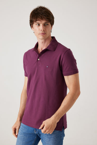 חולצת פולו שרוול קצר בגזרת SLIM- בורדו