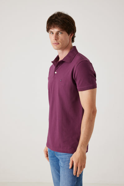 חולצת פולו שרוול קצר בגזרת SLIM- בורדו