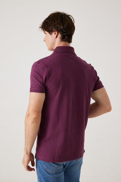 חולצת פולו שרוול קצר בגזרת SLIM- בורדו
