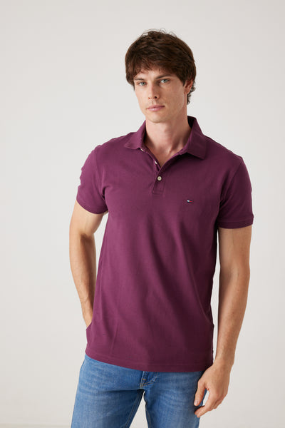 חולצת פולו שרוול קצר בגזרת SLIM- בורדו