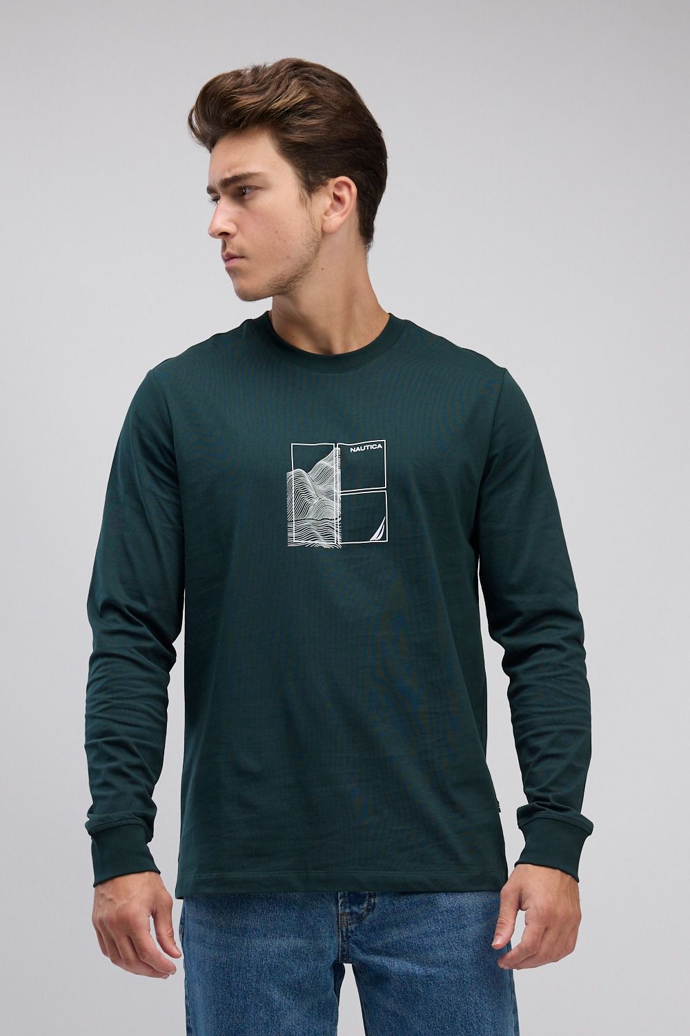 טי שירט שרוול ארוך עם הדפס לגברים