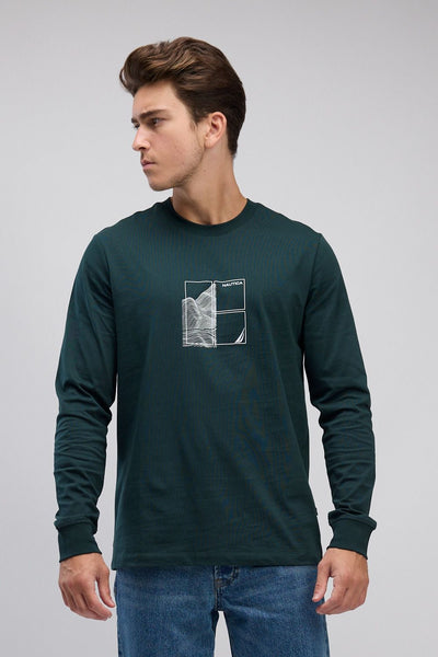 טי שירט שרוול ארוך עם הדפס לגברים