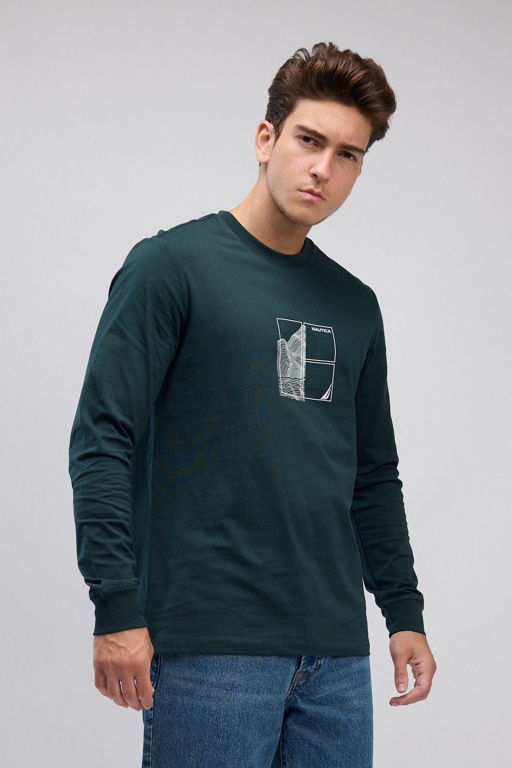 טי שירט שרוול ארוך עם הדפס לגברים