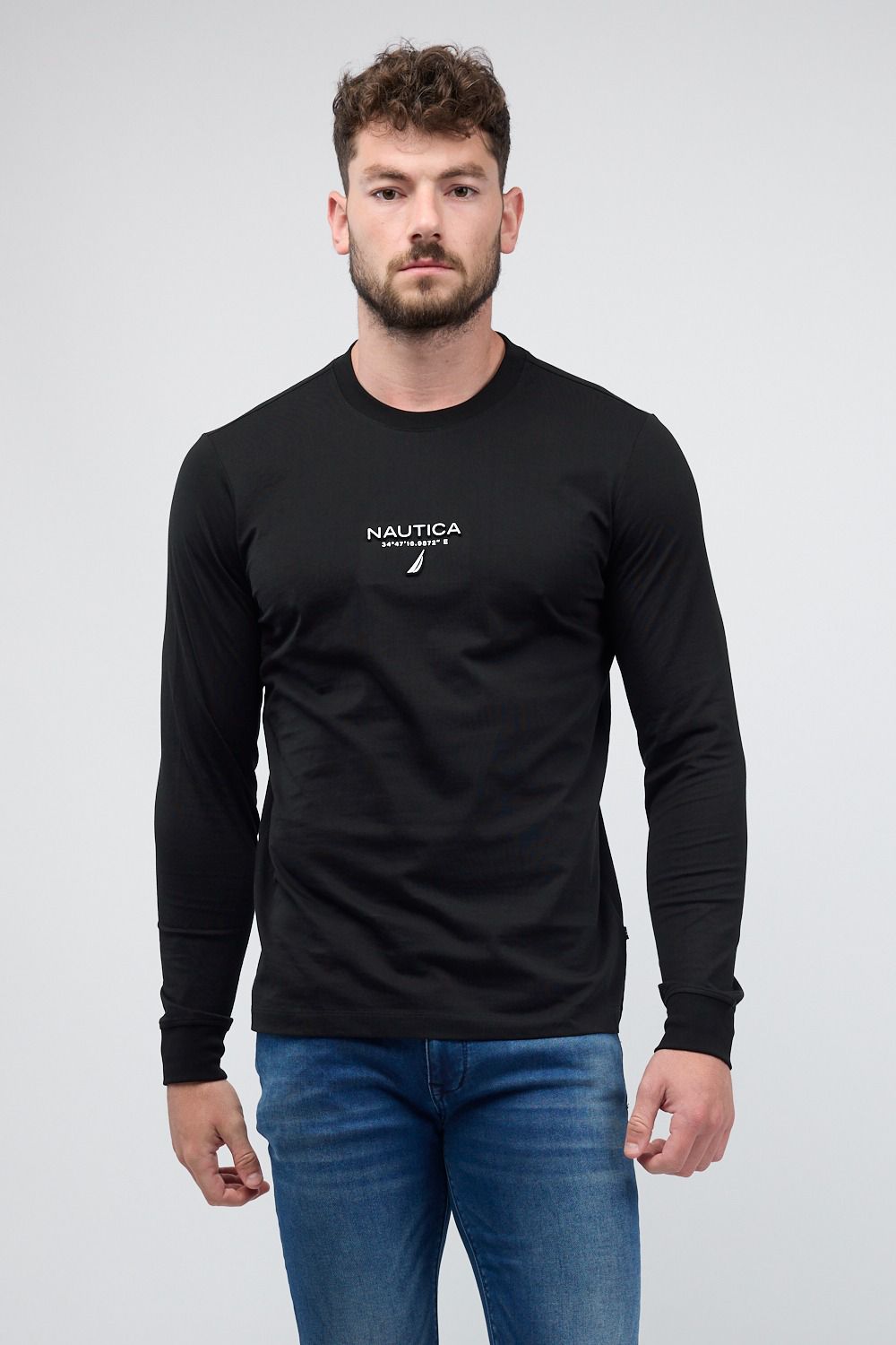 טי שירט ארוכה עם לוגו המותג ו-Nautica רקום לגברים