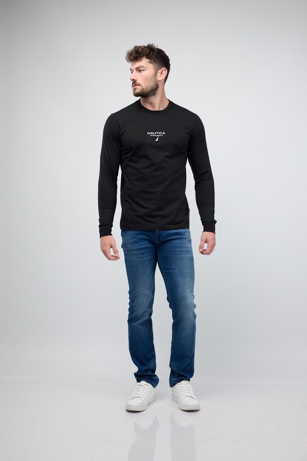 טי שירט ארוכה עם לוגו המותג ו-Nautica רקום לגברים