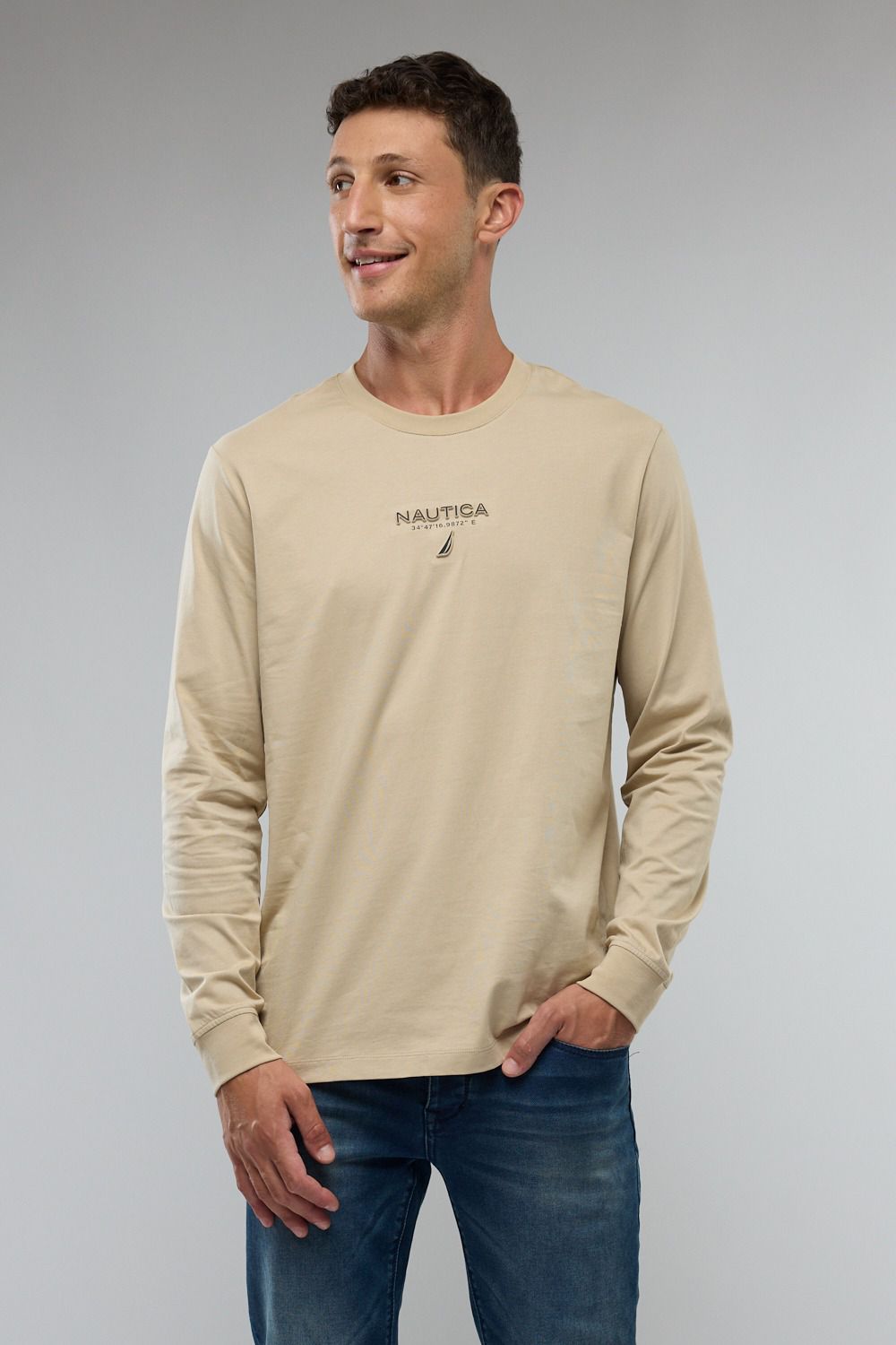 טי שירט ארוכה עם לוגו המותג ו-Nautica רקום לגברים