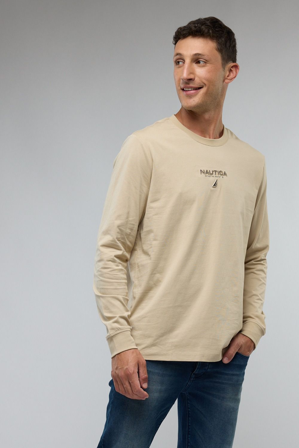 טי שירט ארוכה עם לוגו המותג ו-Nautica רקום לגברים