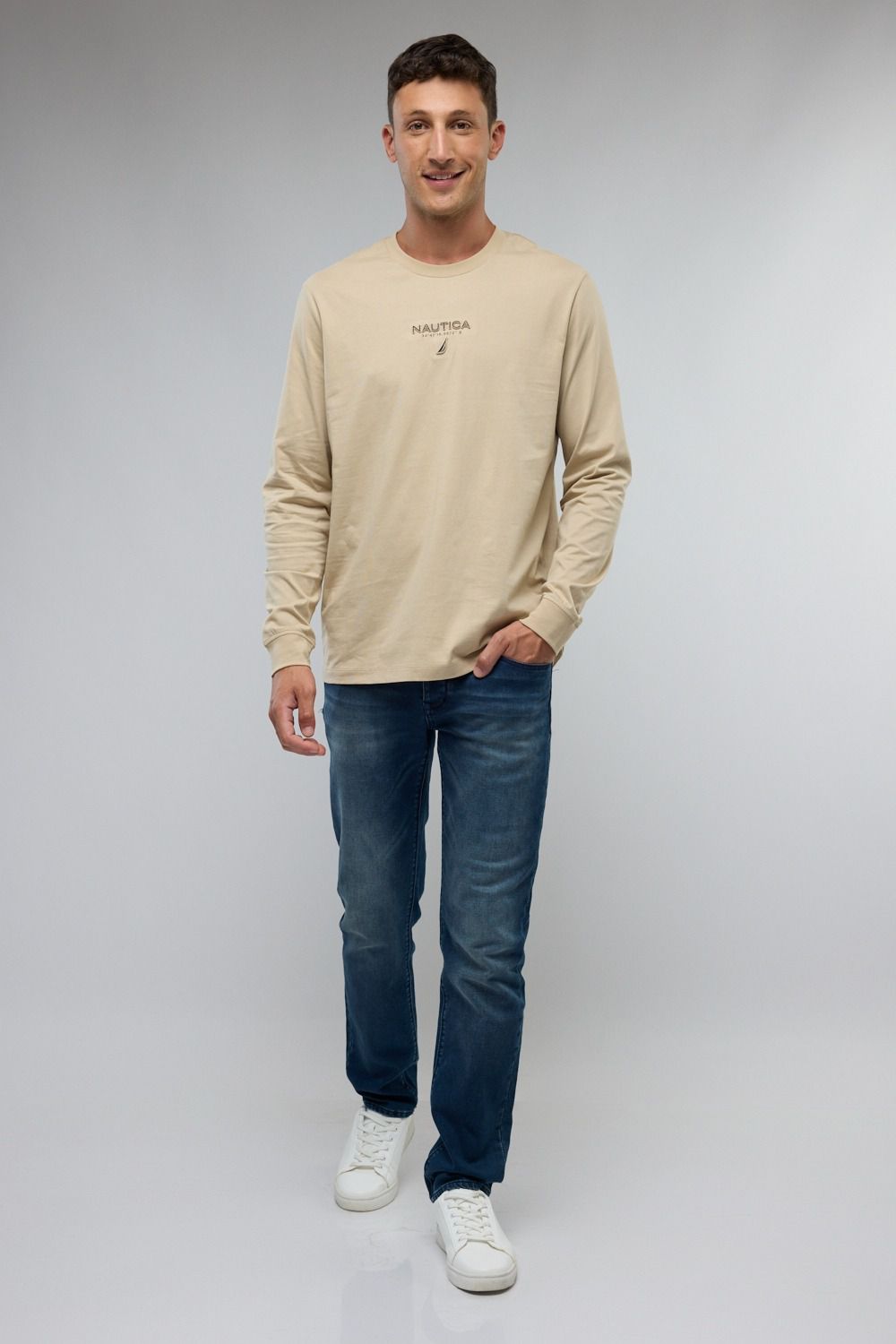 טי שירט ארוכה עם לוגו המותג ו-Nautica רקום לגברים