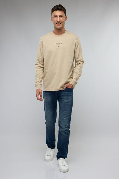 טי שירט ארוכה עם לוגו המותג ו-Nautica רקום לגברים