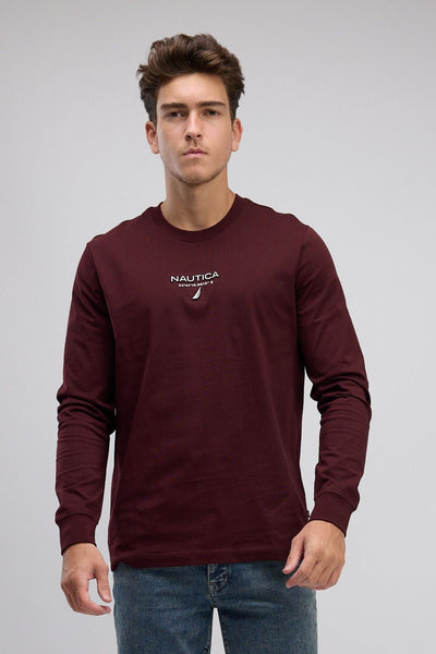 טי שירט ארוכה עם לוגו המותג ו-Nautica רקום לגברים
