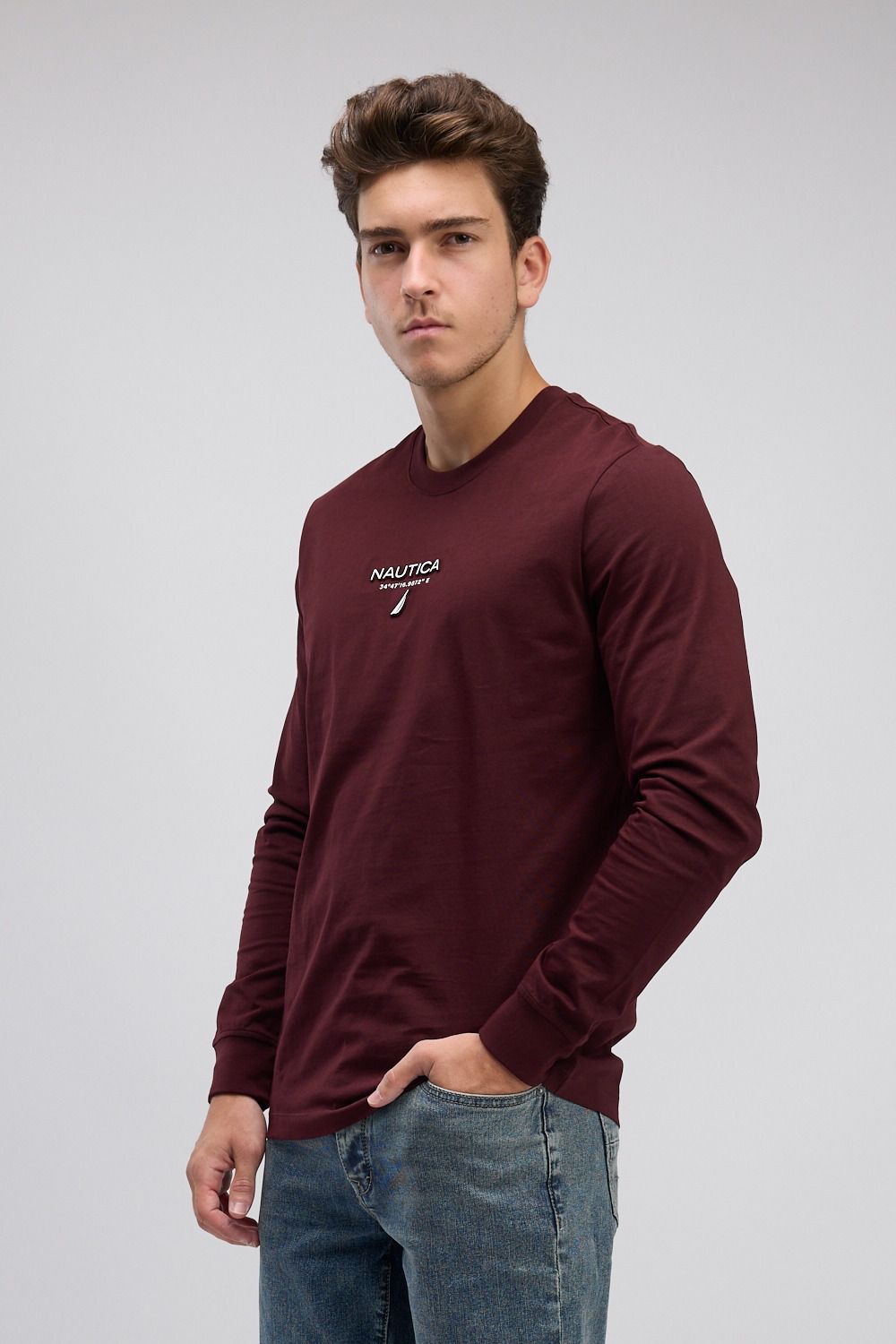 טי שירט ארוכה עם לוגו המותג ו-Nautica רקום לגברים