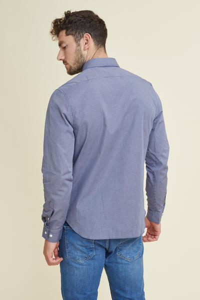 חולצה מכופתרת שרוול ארוך בצבע נייבי משובץ