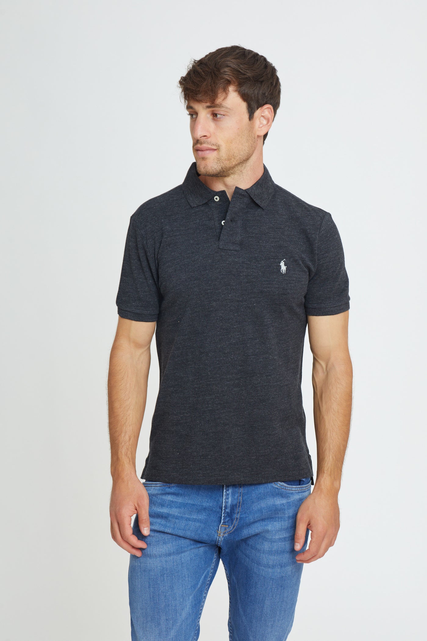 חולצת פולו שרוול קצר בצבע שחור ריבס SLIM